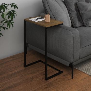 Imagem de Mesa Lateral De Apoio Industrial Sofá Charmme Ferro Preto E Tampo Freijó
