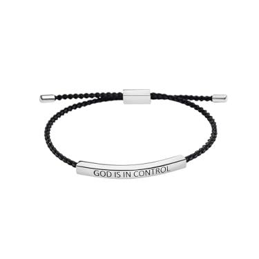 Imagem de COLORFUL BLING Pulseira de tubo God Is In Control ajustável trançada de aço inoxidável com gravação inspiradora, presentes cristãos significativos para homens e mulheres, 1, Resina, Sem Pedra Preciosa