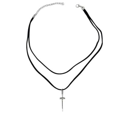 Imagem de Pingente de espada gótica, punk gótico, gargantilha preta, hip hop, rock, colar de veludo de camada dupla, pingente de faca de adaga prata antiga, charme, vintage, mistério, bruxa, vampiro, joias para