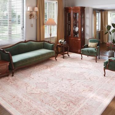 Imagem de Tapete vintage lavável 25,5 x 35,5 cm rosa - tapetes antiderrapantes desgastados macios grandes retrô para sala de estar, meninas, quarto, escritório, decoração de casa, rosa