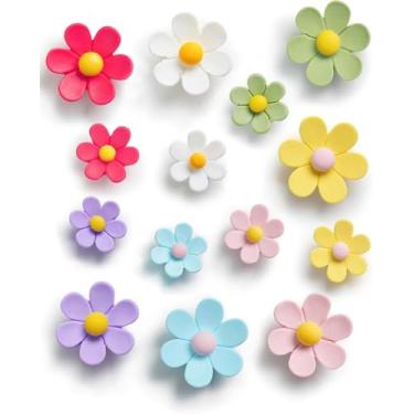 Imagem de 14 peças de ímãs de geladeira fofo decalque magnético de parede colorido floral decorativo ímã de flores 3D engraçado para escritório cozinha armário