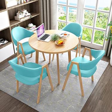 Imagem de Conjunto de mesa de lazer de escritório e 4 lugares mesa de jantar redonda e cadeira conjunto de combinação de mesa e cadeira com mesa e 4 cadeiras economizando espaço para sala de estar e cafeteria.