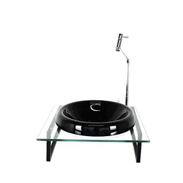 Imagem de GABINETE COM CUBA DE VIDRO CHAPEU 10MM PRETA COM TAMPO 40CM INCOLOR MAIS TORNEIRA METAL CROMADA