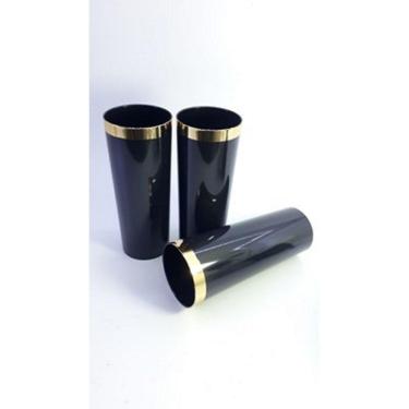 Imagem de Kit 100 Copos Long Drink Plastico Rigido 350 Ml. Preto C/ Borda Dourada