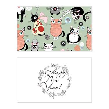 Imagem de Animal Pet Cute Cat Family Festival Ano Novo Cartão de felicitações Bless Message Present