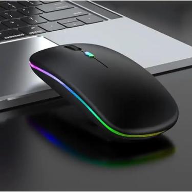 Imagem de Mouse Sem Fio Rgb Regarregável Ergonômico Bluetooth - Wireless (PRETO)