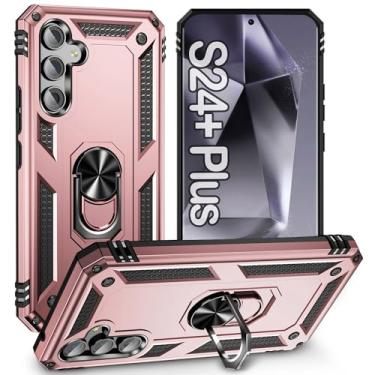 Imagem de ZOEII Capa para Samsung Galaxy S24 Plus para 24 + Plus, com suporte de anel giratório de 360°, capa protetora resistente, capa S24 Plus ouro rosa