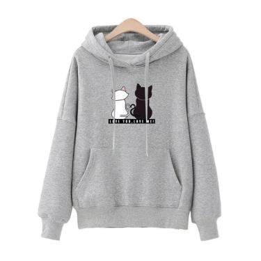 Imagem de Blusa De Frio Moletom Feminino Bolso Canguru Casal Gatinhos-Feminino