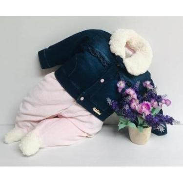Imagem de Kit Macacão + Casaco Jeans Bebe Menina Plush Inverno 321 - Rosa - RN-Feminino