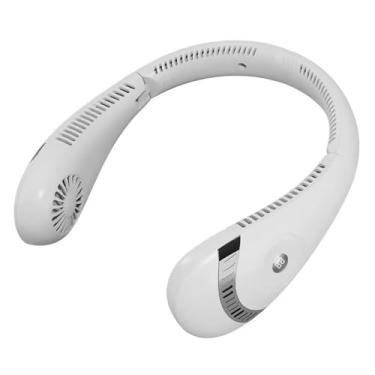 Imagem de Waillynice Novo ventilador de pescoço suspenso de 5000 Mah preguiçoso dobrável pequena cabeça de carregamento portátil usando pescoço pendurado ventilador portátil (branco)