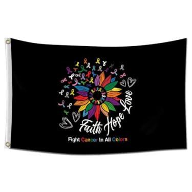 Imagem de ENMOON Fight Cancer In All Color Flag Banner Fight Cancer Awareness Ribbons Flag 9,5 cm x 1,5 m Bandeira de cor vívida jardim quintal decoração interna e externa