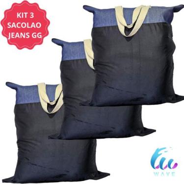 Imagem de Bolsa Sacolão Jeans Sacola Grande Grossa Resistente Sacoleiro Mudança 
