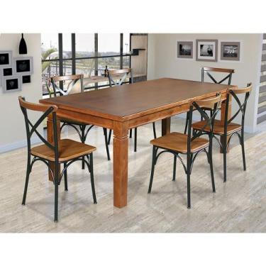 Imagem de Mesa Jantar Retangular Madeira Maciça Aurora 160x80 com 6 Cadeiras Par