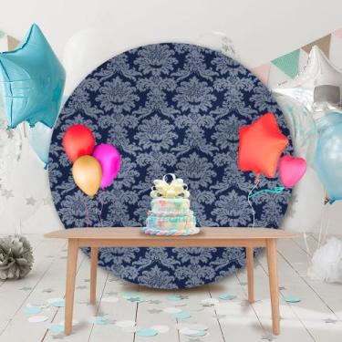 Imagem de Painel Redondo em Jacquard Azul Marinho e Cru Medalhão - Jacquard Trad