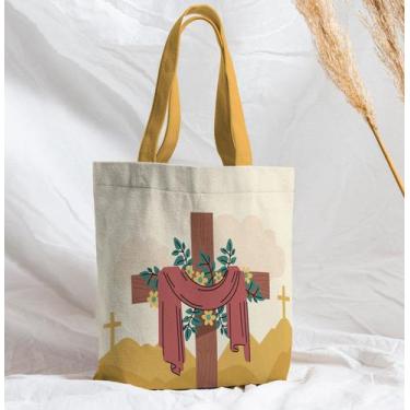 Imagem de Bolsa Sacola Artesanal de Tecido Cruz Manto Florido - Core Decore