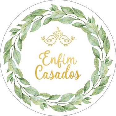 Imagem de Painel De Festa Redondo 1,50x1,50 - Enfim Casados Dourado Folhagens 02