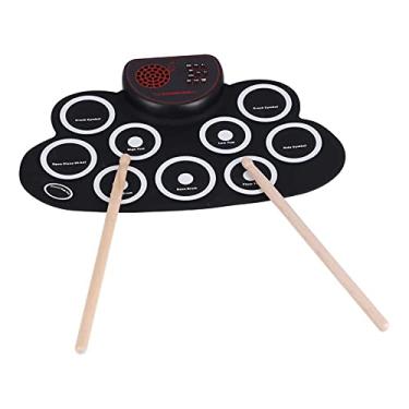Imagem de Conjunto De Bateria Eletrônica, 9 Pads Pad De Prática De Bateria Enrolável 18 Horas De Reprodução Recarregável Alto-Falante Duplo Máquina De Bateria Portátil Com Pedais E Baquetas