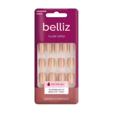 Imagem de Unhas Postiças Nude Latte Belliz Quadrado Curto Ultra Brilho 24 Unidad