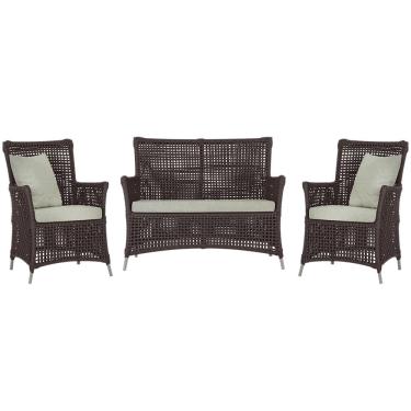 Imagem de Jogo Sofá e 2 Poltronas de Área Igapó Alumínio Pintura Fendi Corda Náutica Estofado 3 Trama