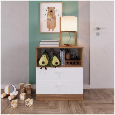Imagem de Cômoda Infantil 2 Gavetas 1 Nicho Aconchego Completa Móveis Nogal Com Branco