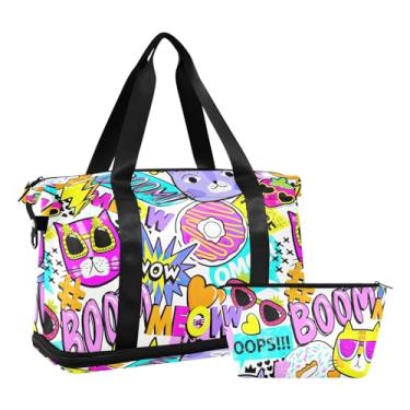 Imagem de Cute Dogs Bones Big Duffle Bags for Travel Expansível Gym Duffle Bag for Men Women Weekend Bag, Desenho animado moderno colorido abstrato, One Size