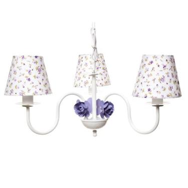 Imagem de Lustre 3L Simples 3 Flores P Lilás Quarto Bebê Infantil - Potinho de m