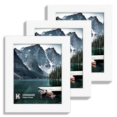 Imagem de Hongkee Porta-retrato 10 x 12 cm – Feito de vidro real e moldura de madeira branca, foto pequena de 10 x 12 para exibição de parede ou mesa, 1 pacote