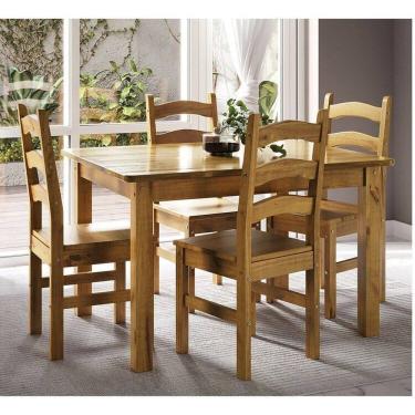 Imagem de Conjunto Sala de Jantar Mesa Retangular 120cm e 4 Cadeiras em Madeira Maciça Napoli Espresso Móveis Nogueira