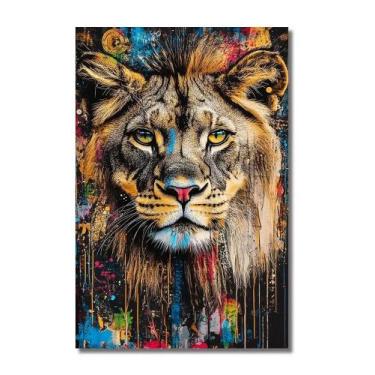 Imagem de Colorido Abstrato Animal Leão Gato Graffiti Arte Pintura Em Tela Carta