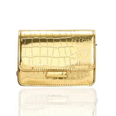 Imagem de Twievo Mini bolsas transversais para mulheres, mini bolsa quadrada Y2k com alça de corrente, bolsas femininas pequenas para noite douradas, Dourado