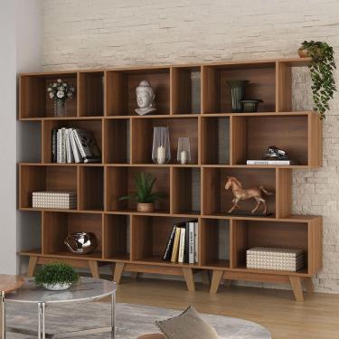 Imagem de Estante para Livros 12 Nichos Nogal Cj-008 - Hecol Móveis