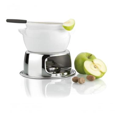 Imagem de Aparelho Fondue Porcelana Cerâmica 11 Peças Doce Chocolate Kit Conjunto Serviço Base Inox Queimador