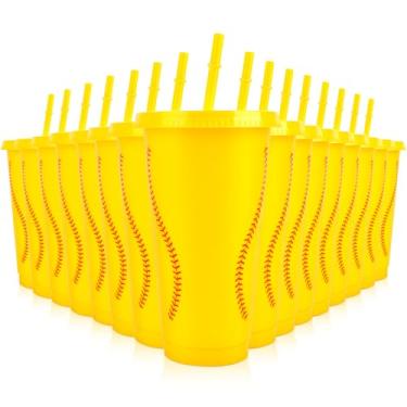 Imagem de Hxezoc 16 peças de copos de softbol de plástico reutilizáveis fofos copos de festa 680 g presentes de festa esportiva para jogos de softball, esportes, artigos de decoração de festa de aniversário