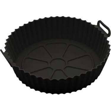 Imagem de Forma De Silicone Para Air Fryer Reutilizável Cesta Redonda Fritadeira Eletrica Universal Para Todos Os Modelos Antiaderente Com Alça Para Forno E Microondas