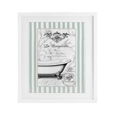 Imagem de Stupell Industries Impressão emoldurada branca La Baignoire em listras design sob vidro por Lettered and Lined, 21 x 17