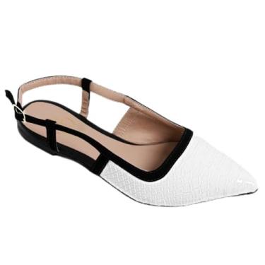 Imagem de Sapatilha Slingback Branca Texturizada, Bico Fino, Detalhe em Preto (BR, Adulto, Numérico, 35)