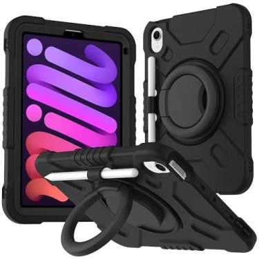 Imagem de Callyue Capa para iPad mini 7 2024 A17 Pro/iPad mini 6th 8,3 polegadas 2021, capa protetora à prova de choque 2 em 1 com suporte integrado para crianças, preta