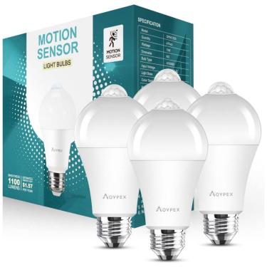 Imagem de Lâmpada LED Sensor de Movimento 1500LM, 100W Frio 5000K, 4 Un, AOVPEX, Branco