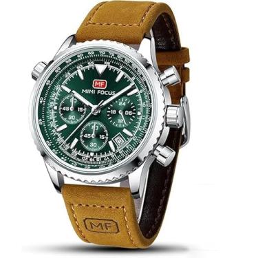 Imagem de Relógio Masculino com Pulseira de Couro, Visor Verde, Função Cronógrafo À prova d'água - Relógio de Pulso Elegante e Funcional