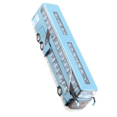 Imagem de Phefop Modelo de ônibus de Dois Andares Em Liga Leve, Brinquedo Em Miniatura Com Luzes LED e Música para Crianças, Conjunto Educacional para Meninos e Meninas, Réplica Em Escala 1:50 (Azul)