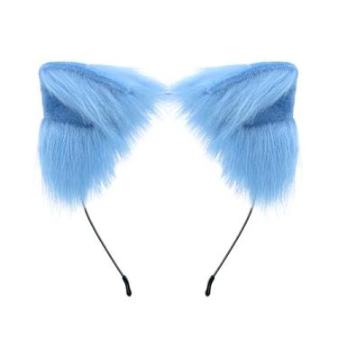 Imagem de OURIZE Realistic Furry Fox Cat Ears Headband Cosplay Costume Accessory for Halloween, Christmas (Blue)