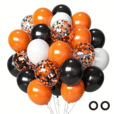 Imagem de Balões de confete de Halloween de 30 cm, 50 peças, preto, branco e laranja para festa de Halloween, aniversários, formaturas, decoração interna/externa