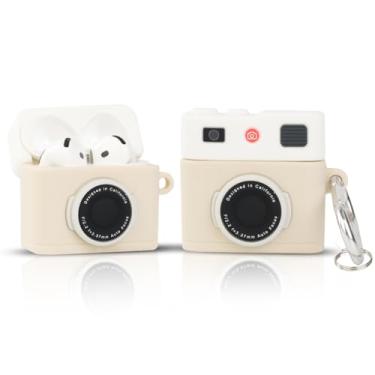 Imagem de LEWOTE Compatível com Apple Airpods 4 Capa protetora engraçada fofa de desenho animado capa com chaveiro (câmera branca)