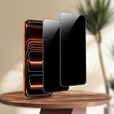 Imagem de Pacote com 2 protetores de tela de privacidade para iPhone 17 Pro Max, cobertura total, película de vidro temperado anti-espião, dureza 9H, fácil instalação, sem bolhas [6,9 polegadas], compatível com