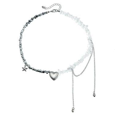 Imagem de Y2K Colar feminino com pingente de estrela de coração de aço, ajustável, moderno, delicado, simples, minimalista, joia presente para verão e praia, One Size, Cobre, Zircônia cúbica