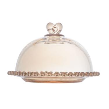Imagem de Queijeira de Cristal C/Tampa Coração Âmbar Metalizado 19,5x13cm Lyor