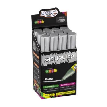 Imagem de Caixa Caneta Giz Líquido 6mm 4g Evoke com 12 unidades BRW, Prata