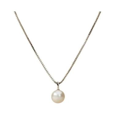 Imagem de Colar Feminino Com Pingente De Pérola Imitada Em Prata E Ouro, Simples