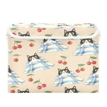 Imagem de Burbuja Caixa de armazenamento para gatos com tampa e alças, caixa de armazenamento grande dobrável para prateleiras armário quarto escritório organizador