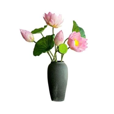 Imagem de VHDY85KA Decorações artificiais de folhas de lótus buquê de flores de seda decorações de mesa falsas decoração de sala de estar simulação casa de fazenda (rosa)